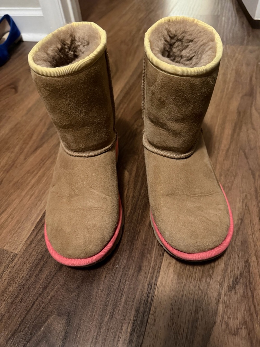 UGG Kids Chestnut Suede Shearling Boots with Pink Trim